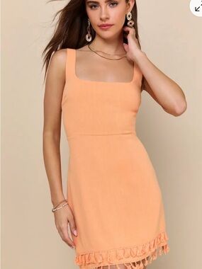 Lulu's Feel the Sunshine Washed Orange Tassel Mini Dress